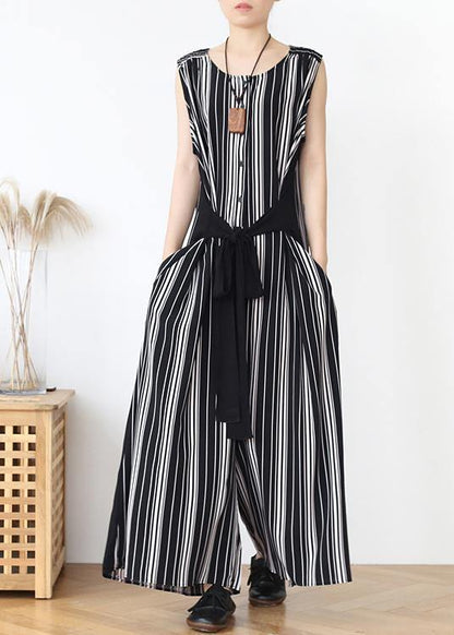 Summer new loose large size travel beach chiffon striped jumpsuit jumpsuit - SooLinen