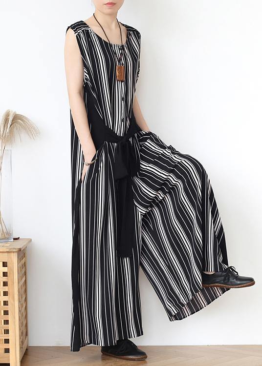 Summer new loose large size travel beach chiffon striped jumpsuit jumpsuit - SooLinen