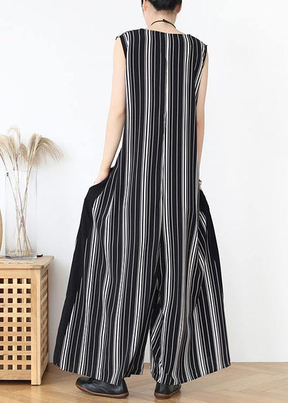 Summer new loose large size travel beach chiffon striped jumpsuit jumpsuit - SooLinen