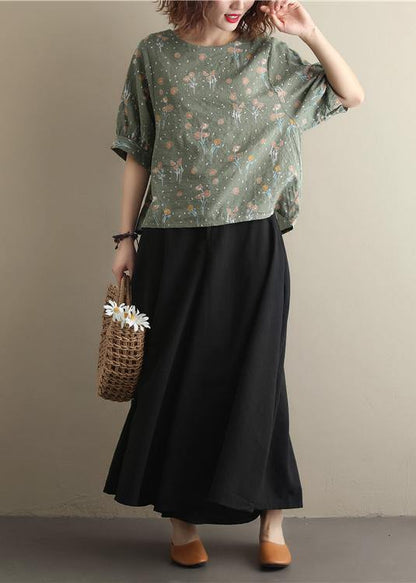 Summer new style literary fan black elastic waist versatile wide leg culottes - SooLinen