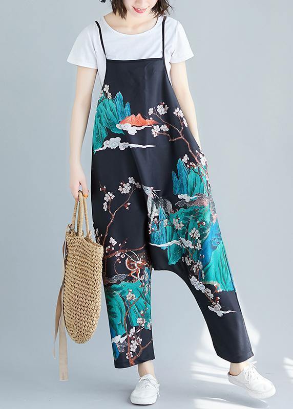 Summer simple fashion print personality bib nine points casual piece harem pants - SooLinen