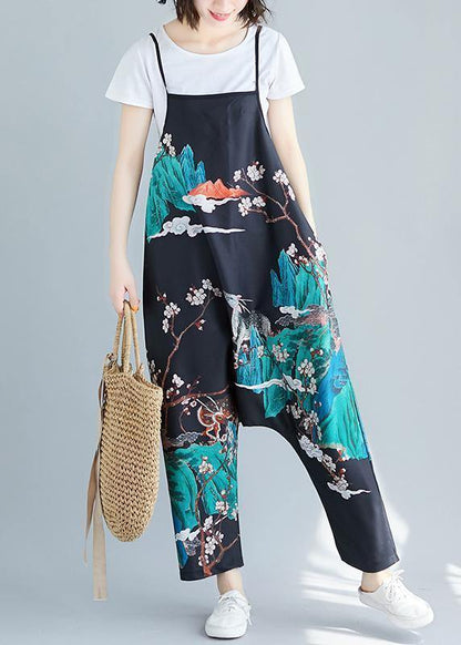 Summer simple fashion print personality bib nine points casual piece harem pants - SooLinen
