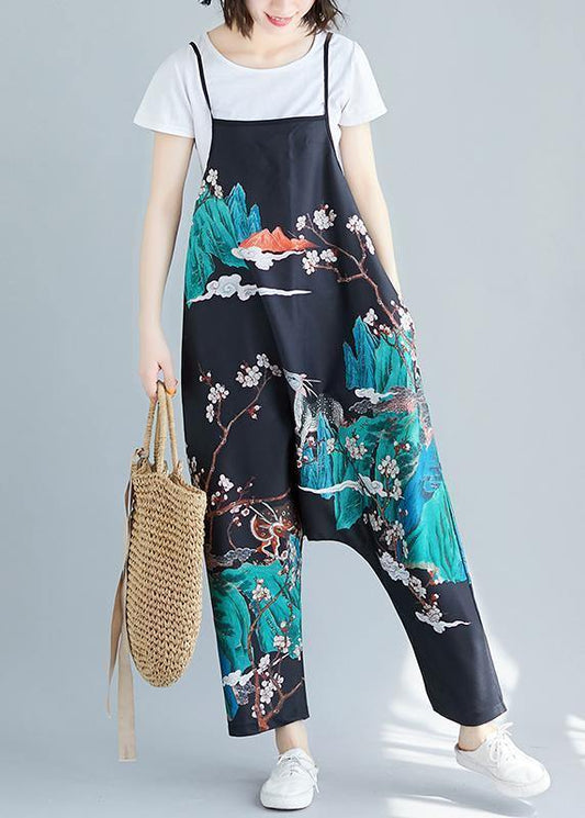 Summer simple fashion print personality bib nine points casual piece harem pants - SooLinen