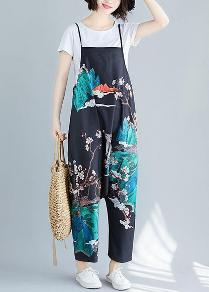 Summer simple fashion print personality bib nine points casual piece harem pants - SooLinen