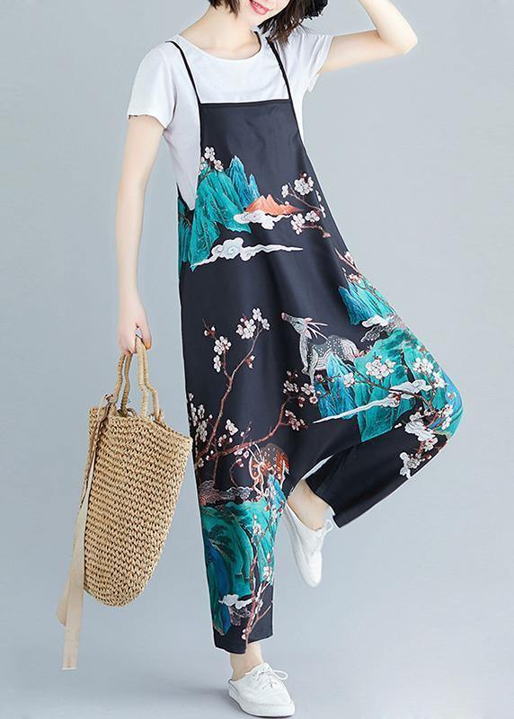 Summer simple fashion print personality bib nine points casual piece harem pants - SooLinen