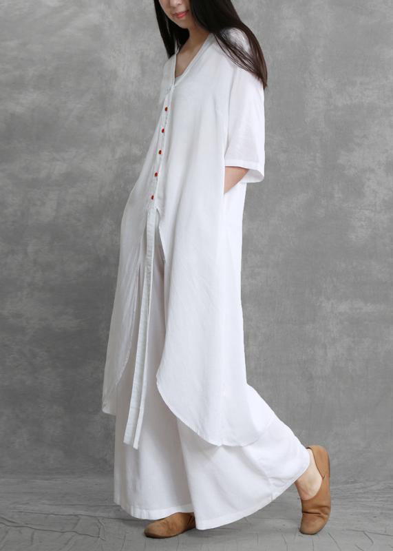 Summer suit white was thin two-piece literary goddess fan shirt - SooLinen