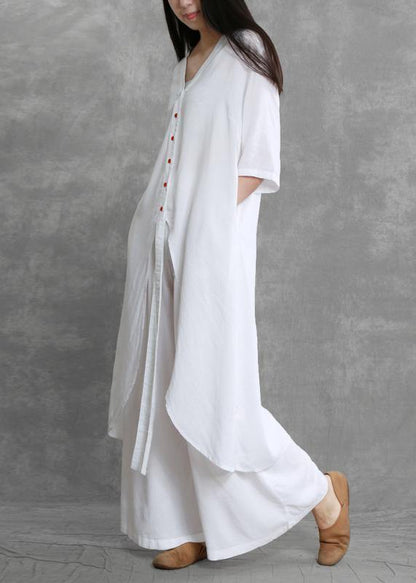 Summer suit white was thin two-piece literary goddess fan shirt - SooLinen