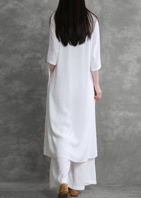 Summer suit white was thin two-piece literary goddess fan shirt - SooLinen