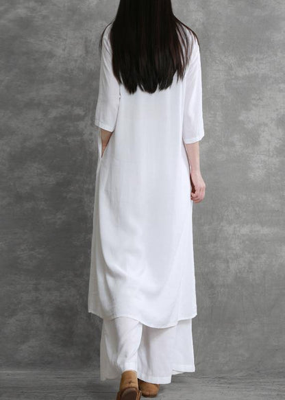 Summer suit white was thin two-piece literary goddess fan shirt - SooLinen