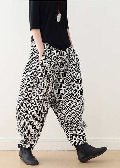 Summer women's small fresh cotton letters loose big yards wide leg pants hanging crotch carrot