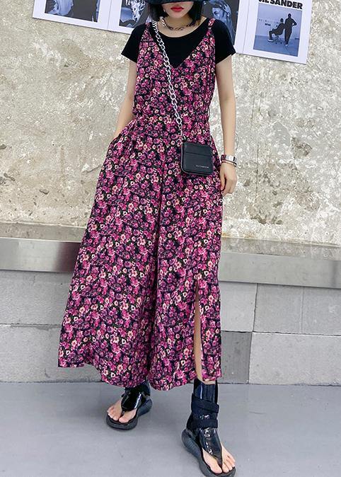 Suspender jumpsuit female summer high waist printed chiffon long casual jumpsuit - SooLinen