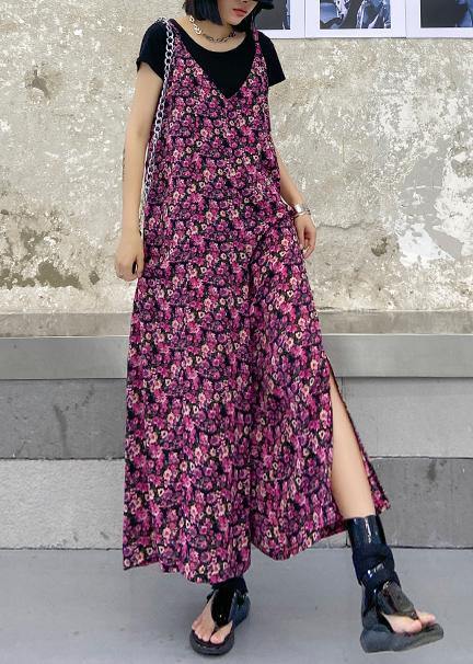 Suspender jumpsuit female summer high waist printed chiffon long casual jumpsuit - SooLinen