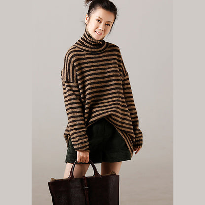 Pullover Pullover Vintage High Neck Khaki dick Art gestrickte Tops gestreift