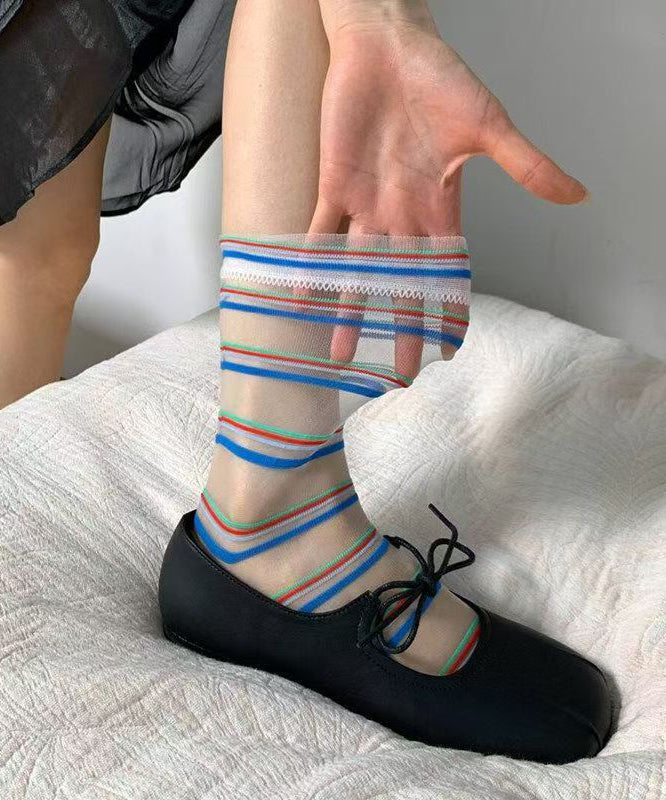 Sweet Contrasting Dopamine Striped Mid Calf Socks Comfort Breathability
