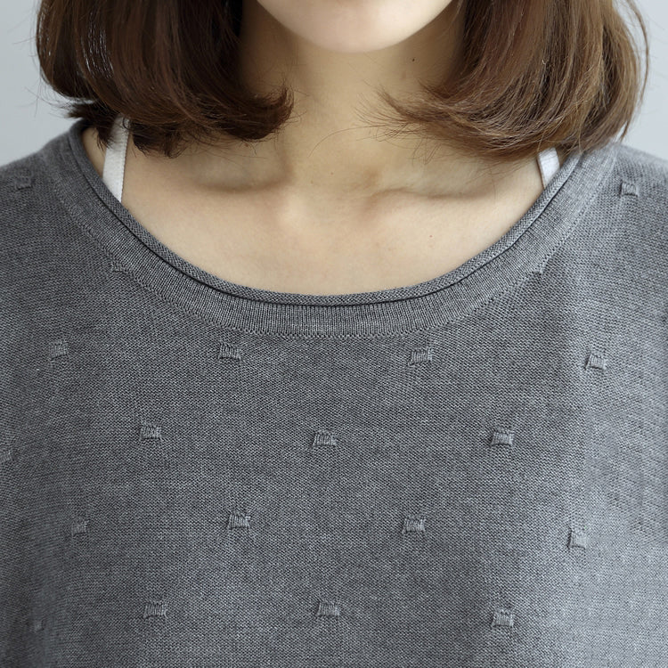 Süße Spitze Patchwork Baumwolle Strickpullover grau Pullover Stricktops