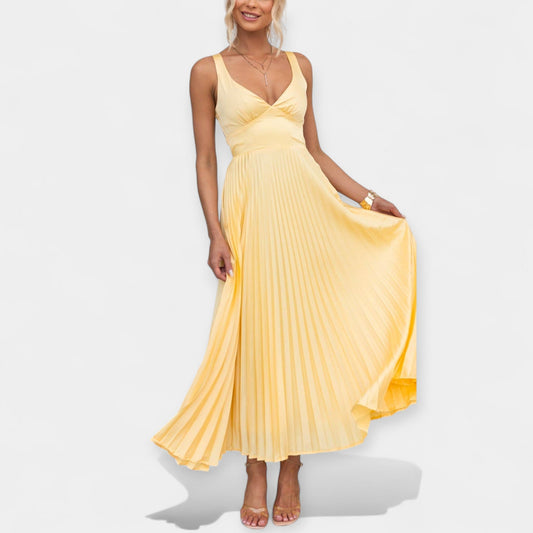 Yellow Pleated Maxi Dress