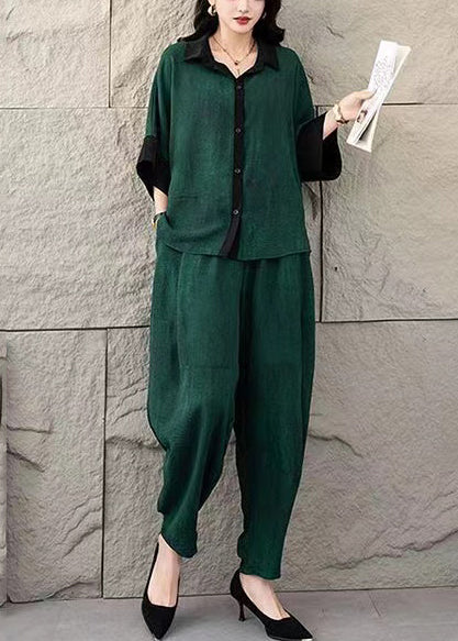 Tea Green Tie Dye Cotton Two Piece Suit Set Oversized Summer