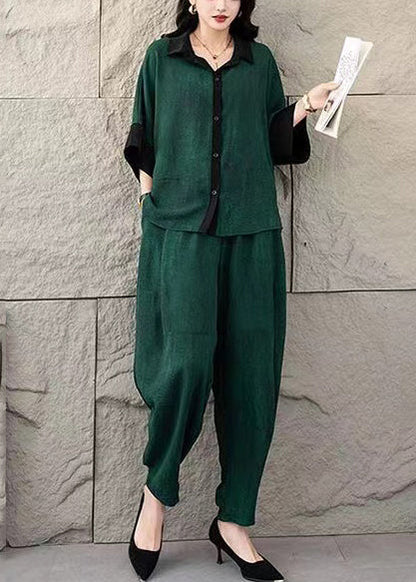 Tea Green Tie Dye Cotton Two Piece Suit Set Oversized Summer