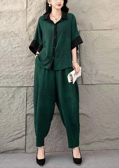 Tea Green Tie Dye Cotton Two Piece Suit Set Oversized Summer