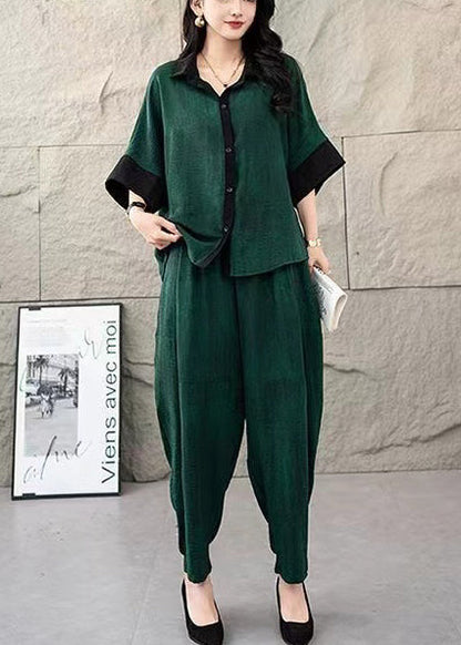 Tea Green Tie Dye Cotton Two Piece Suit Set Oversized Summer