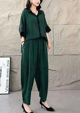 Tea Green Tie Dye Cotton Two Piece Suit Set Oversized Summer