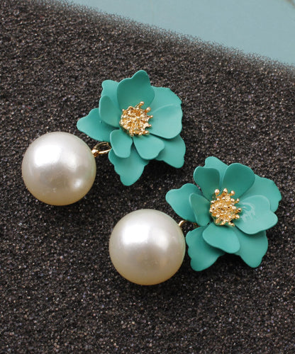 Pendientes colgantes de perlas de imitación de metal amarillo para mujer