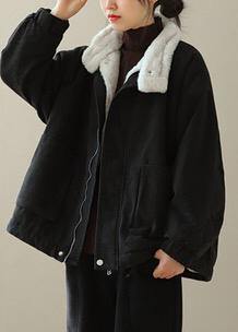 Thick Chocolate Outwear Stand Collar Zippered Outwear - SooLinen