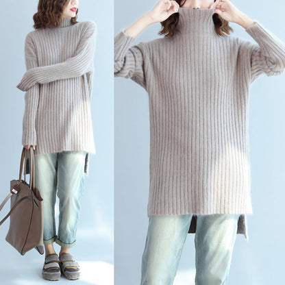 Dicker, warmer Wollpullover mit hohem Kragen, lockere Passform, lässiger Langarm-Strickpullover