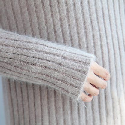 Dicker, warmer Wollpullover mit hohem Kragen, lockere Passform, lässiger Langarm-Strickpullover
