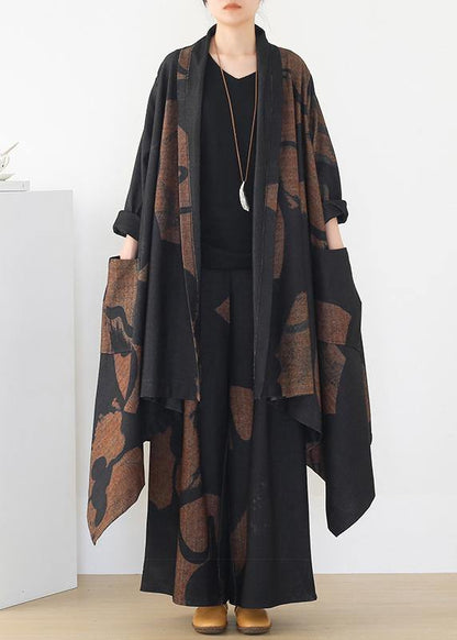 Thin woolen material suit women's winter large size loose and thin temperament long wide-leg pants - SooLinen