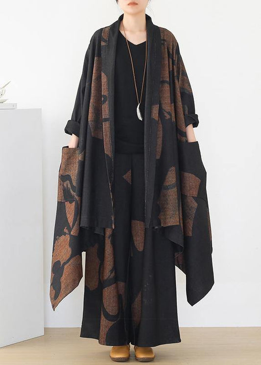 Thin woolen material suit women's winter large size loose and thin temperament long wide-leg pants - SooLinen