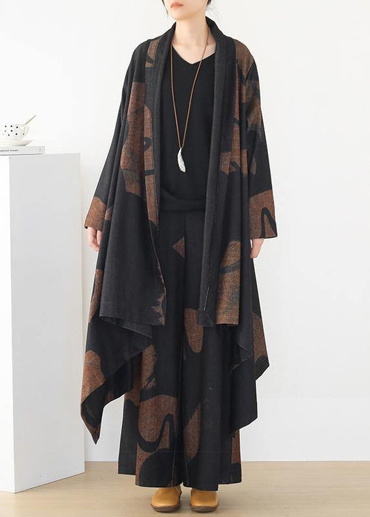 Thin woolen material suit women's winter large size loose and thin temperament long wide-leg pants - SooLinen