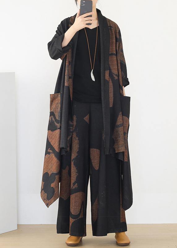 Thin woolen material suit women's winter large size loose and thin temperament long wide-leg pants - SooLinen
