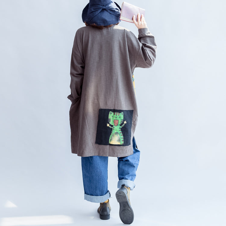 Baumwollkleider mit drei glücklichen Katzen-Print, übergroßes Sweatkleid, Pullover