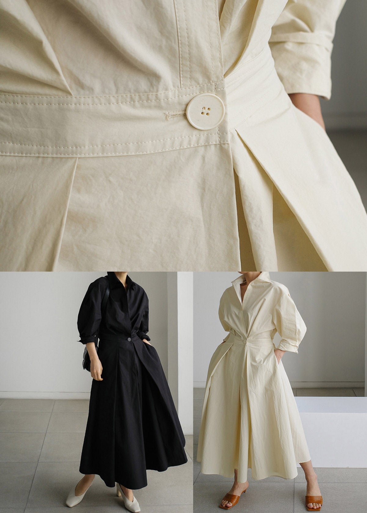 2024 Rosa Peter Pan Kragen Taschen Baumwolle Kleid Langarm
