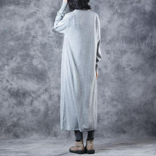 Schwarze und graue Maxi-Pulloverkleider mit hohem Halsausschnitt für Damen