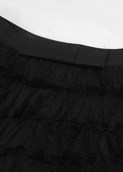 2022 Schwarzer Patchwork-Tüllrock Frühling