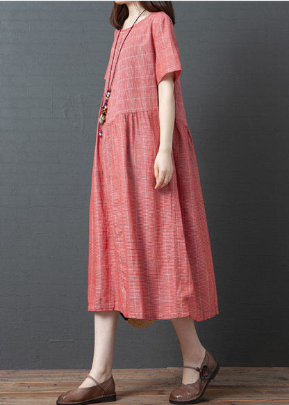 2022 Red O-Neck Cinched Dresses Short Sleeve