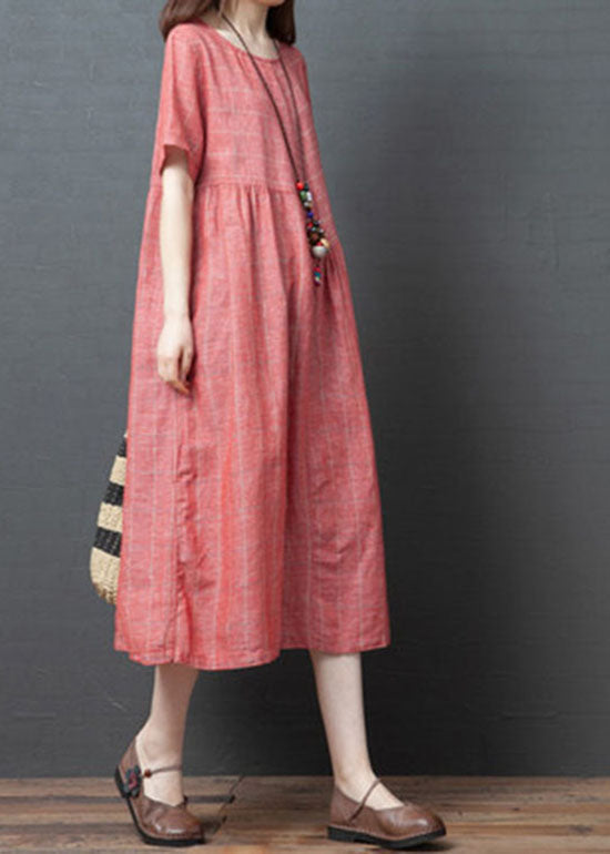 2022 Red O-Neck Cinched Dresses Short Sleeve