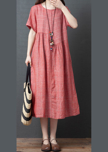 2022 Red O-Neck Cinched Dresses Short Sleeve