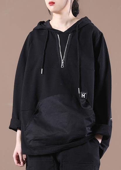 Trendy Black Hooded Sweatshirts Tracksuits - SooLinen