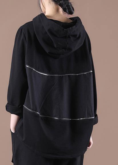 Trendy Black Hooded Sweatshirts Tracksuits - SooLinen