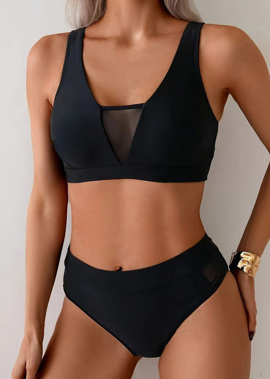 Trendy Black Silm Fit Swimwear Two Piece Set Outfits