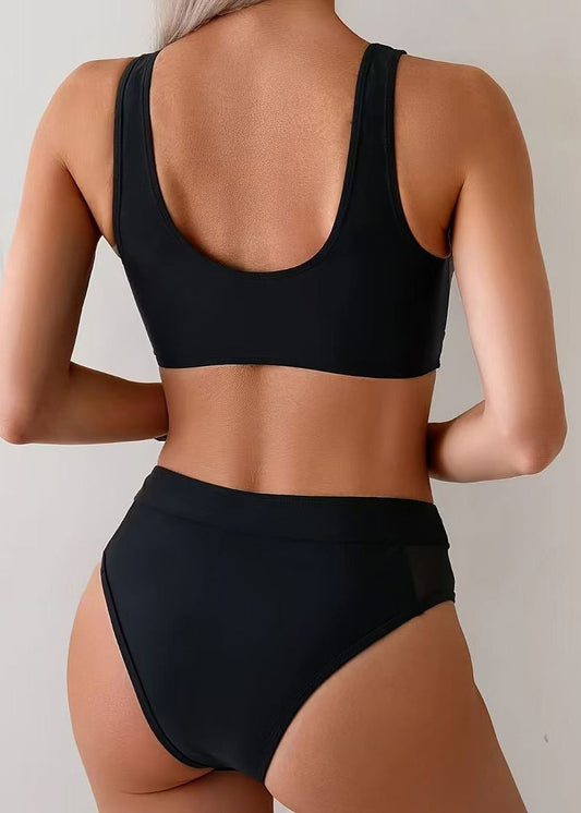 Trendy Black Silm Fit Swimwear Two Piece Set Outfits