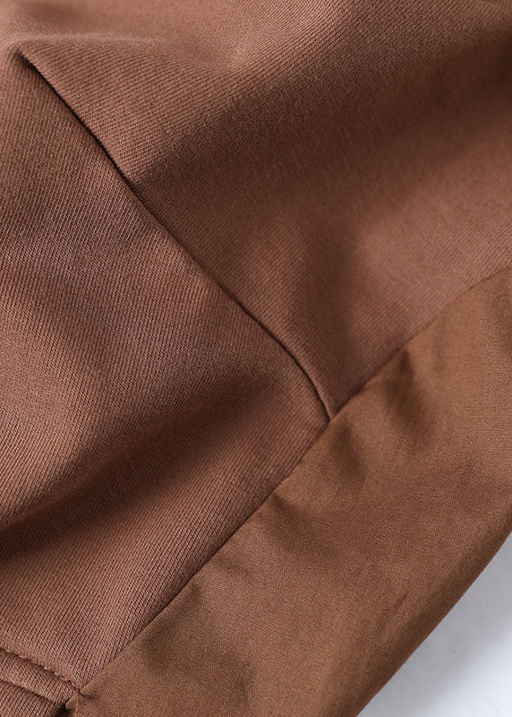 Trendy Braunes Sweatshirt-Oberteil mit Kapuze und Kordelzug im Herbst-Patchwork-Stil