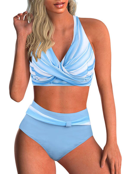 Trendy Red V Neck Cross Strap Swimwear Lingerie Sets