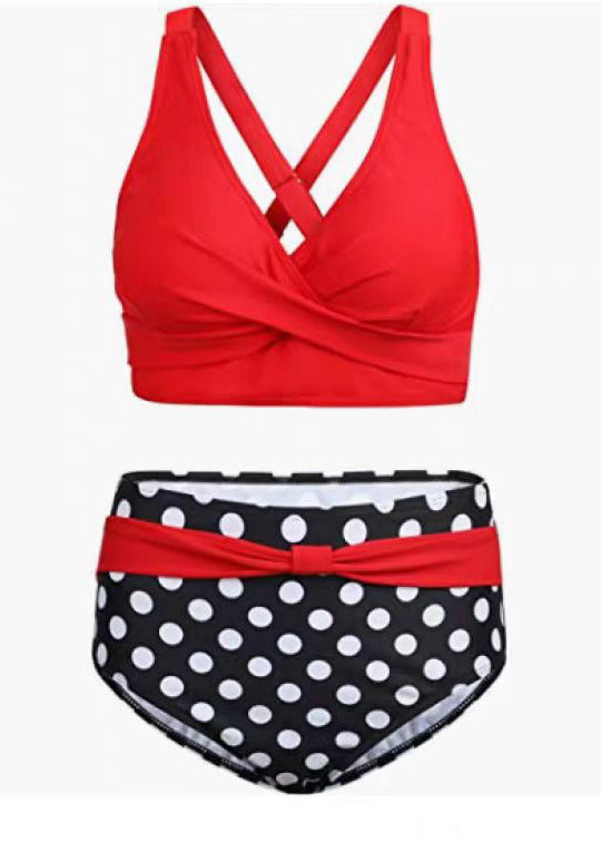 Trendy Red V Neck Cross Strap Swimwear Lingerie Sets