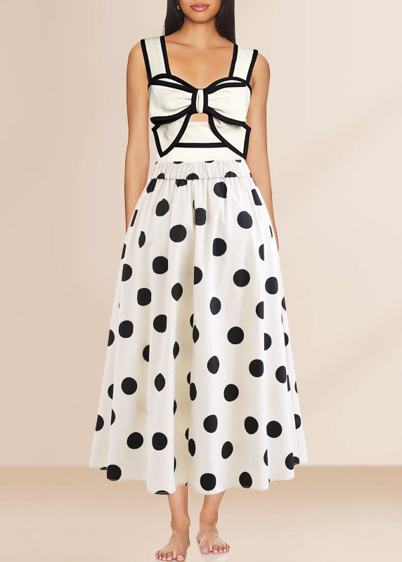 Trendy White Dot Bodysuit And Maxi Skirts Lingerie Set