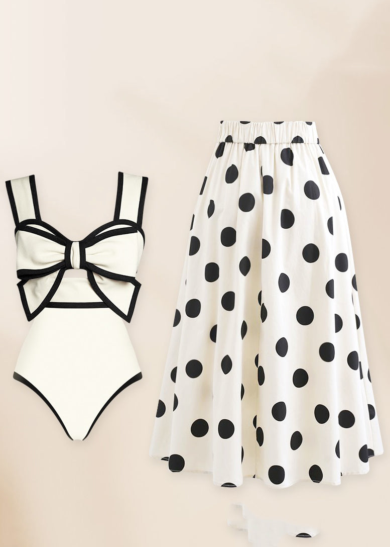 Trendy White Dot Bodysuit And Maxi Skirts Lingerie Set