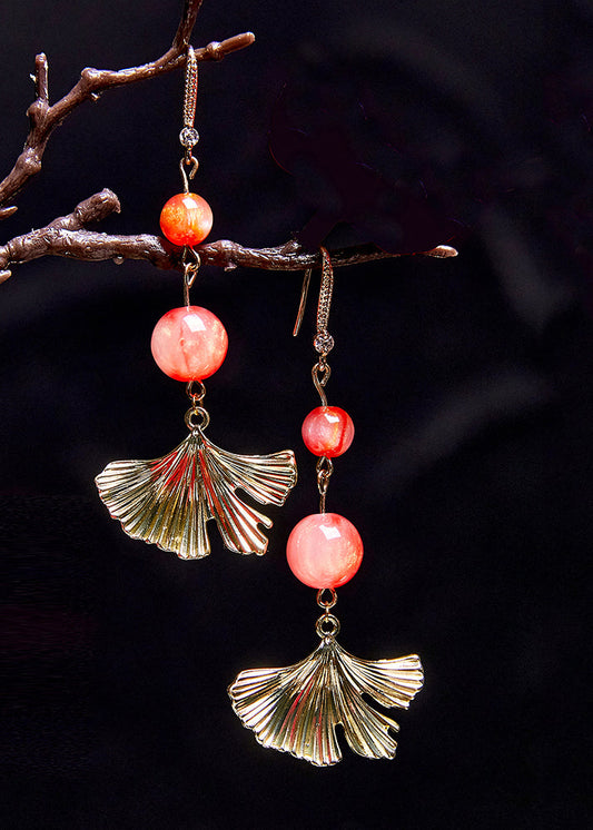 Pendientes colgantes únicos en forma de abanico de oro de 14 quilates, nuevo estilo 2024